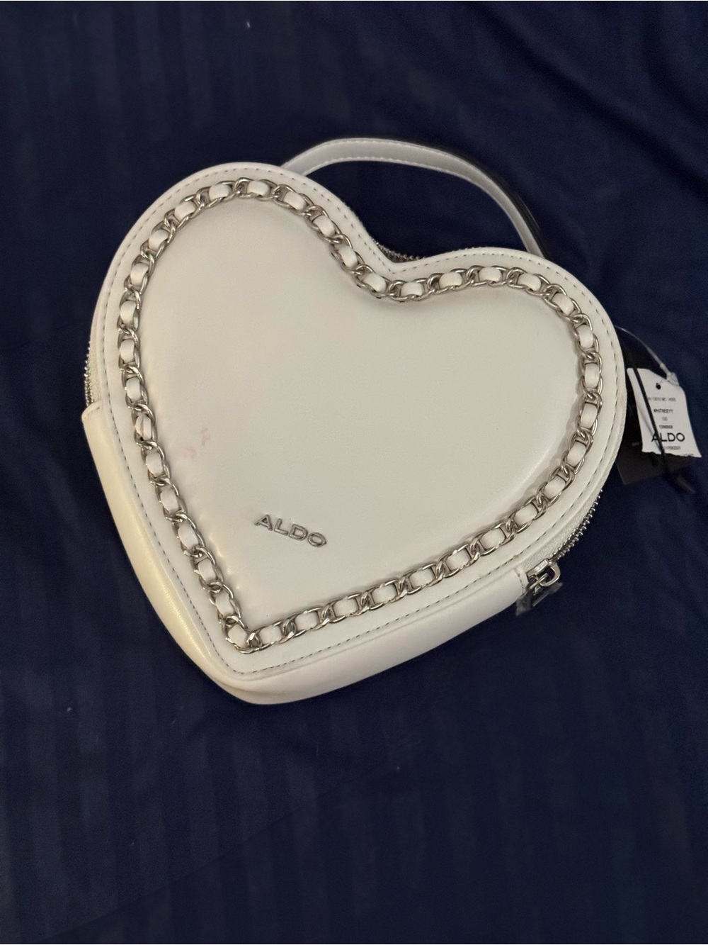 ALDO White Heart-Shaped Mini Bag with Silver Chain Trim